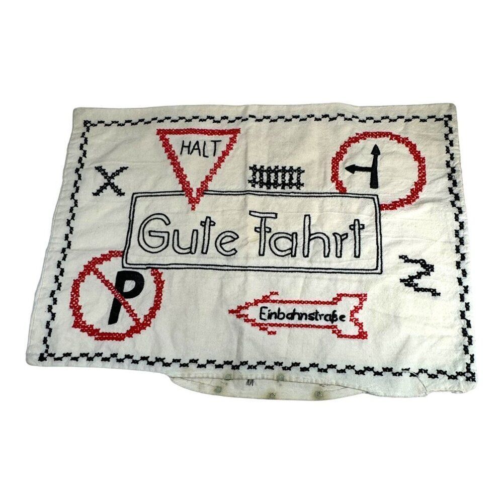Gute Fahrt German Embroidered Pillowcase Traffic Signs & Good Trip 19” X 13” SEE